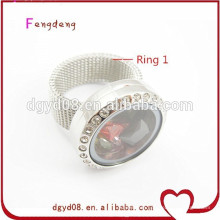 Stainless Steel Floating Charms Locket Rings with Crystals Wholesale locket rings